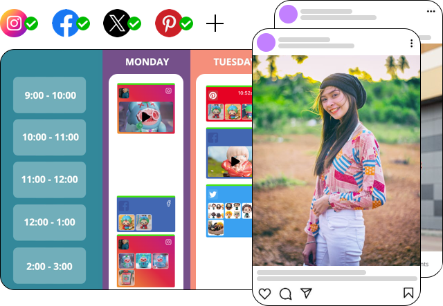 Facebook & Instagram Shop post scheduler helps to easily create, schedule, and publish content for all your platforms from a single dashboard. And escape creative block while you do it.